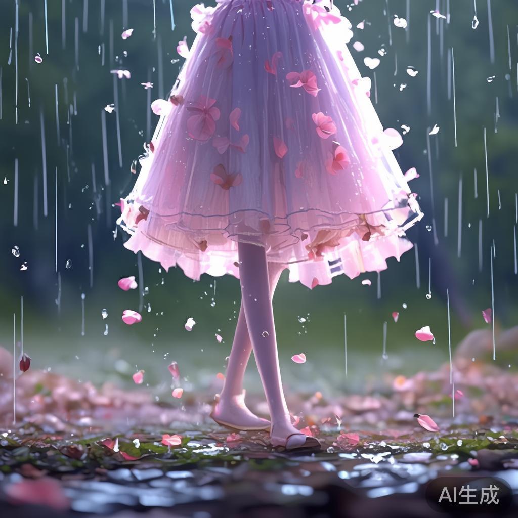 图片：卡通裙摆落雨，伤感温柔