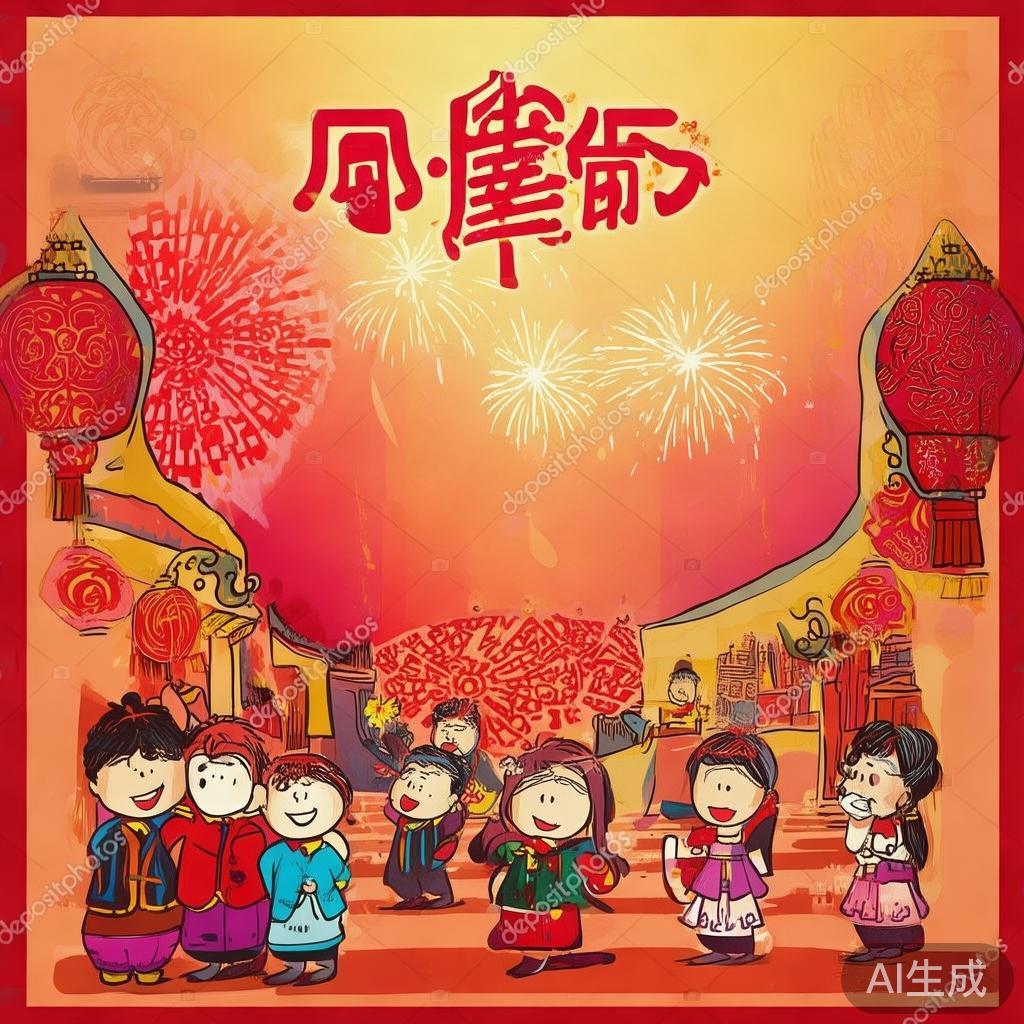 卡通素描新春背景图片