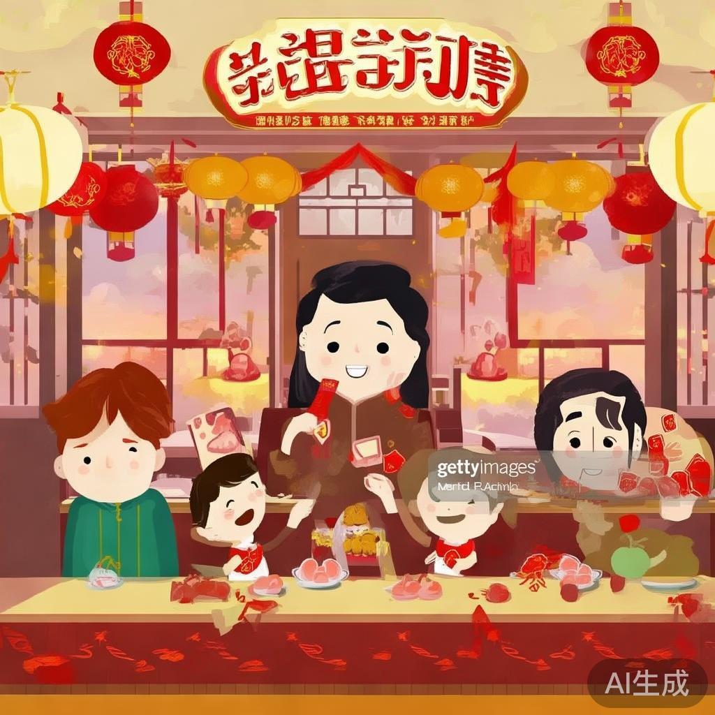 卡通温馨过年图片：团圆小欢喜