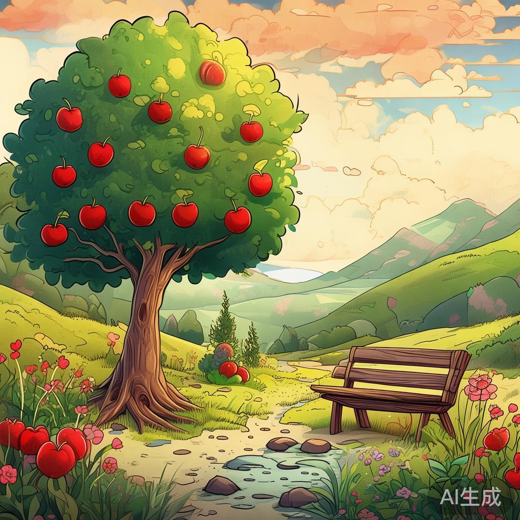 苹果树简笔画图片：卡通温馨小甜园