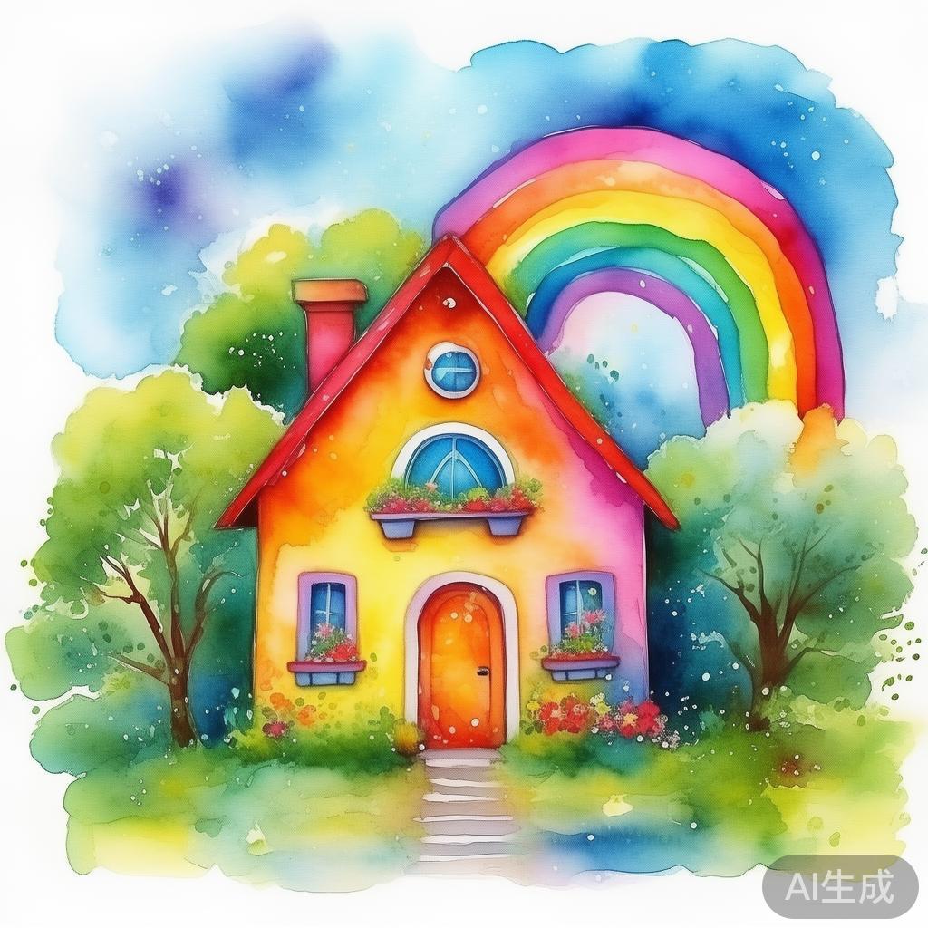 彩虹水粉画图片童趣小屋
