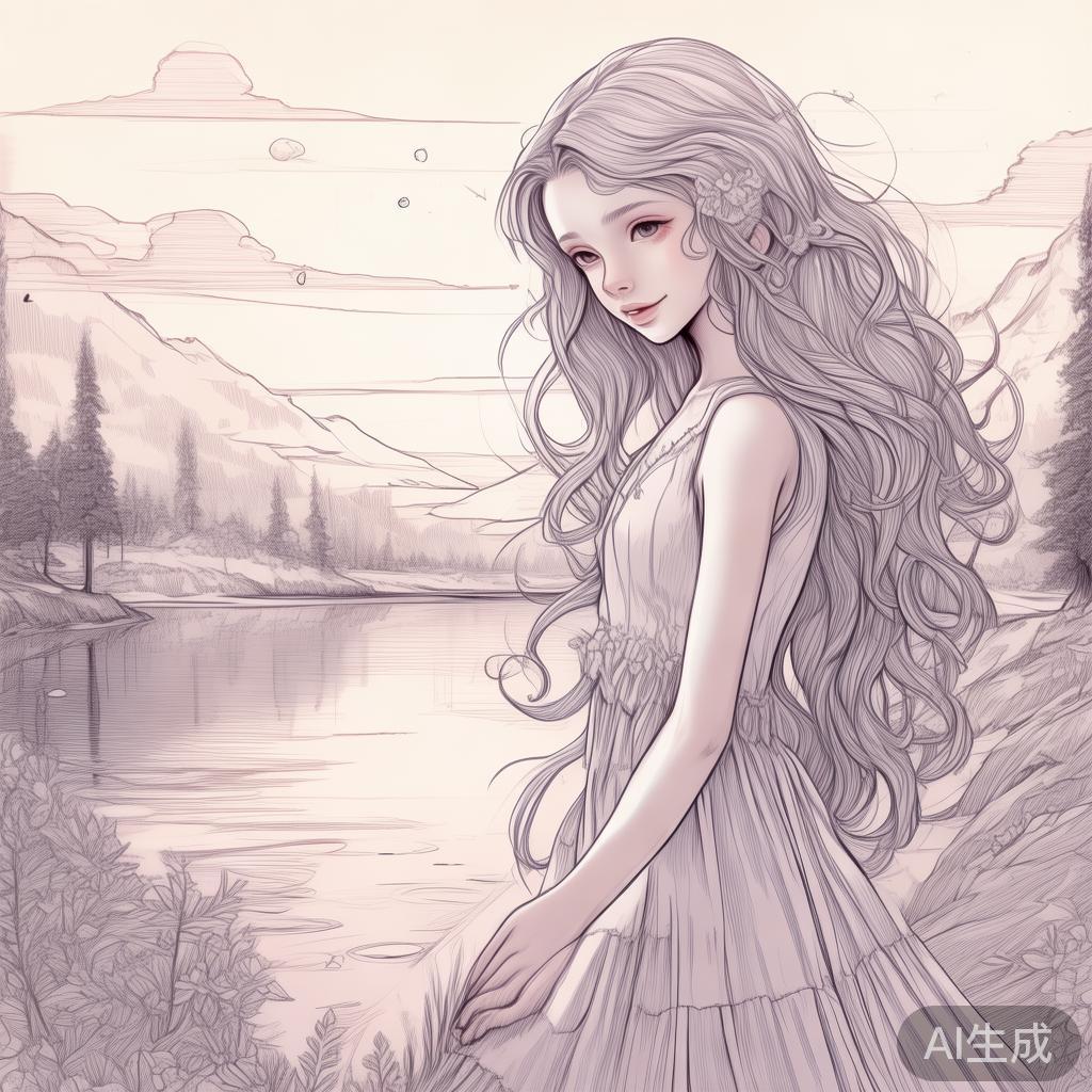 唯美女生卡通素描图片
