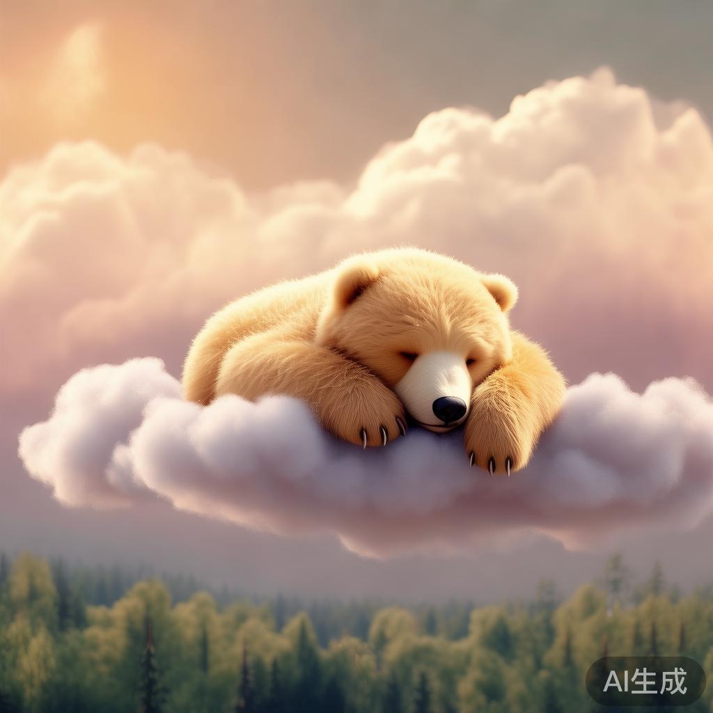 小熊枕云PPT主题背景图片