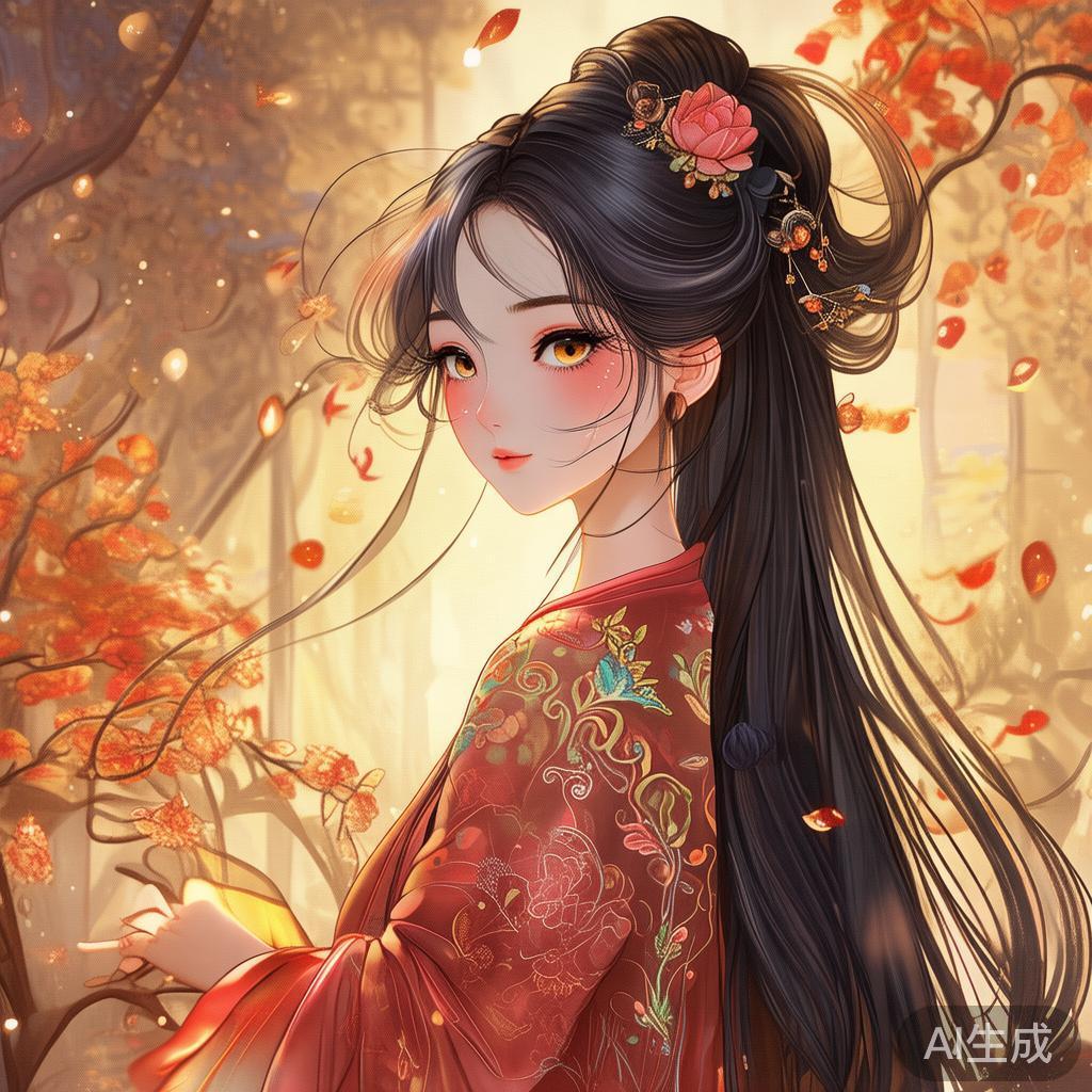 卡通国风美女暖心图片
