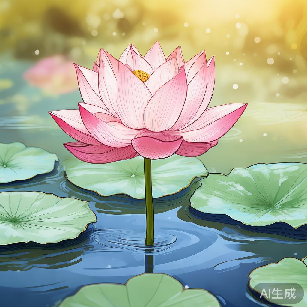 卡通风荷花素描图片