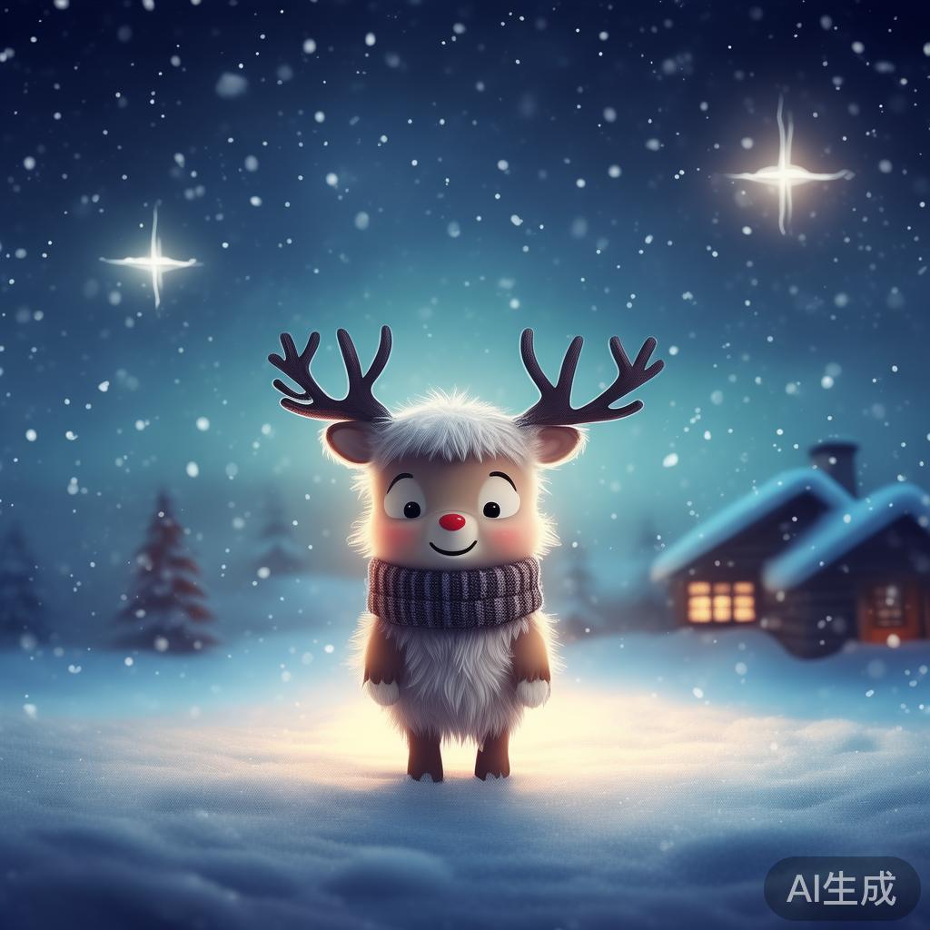 卡通圣诞图片：雪夜里的孤单