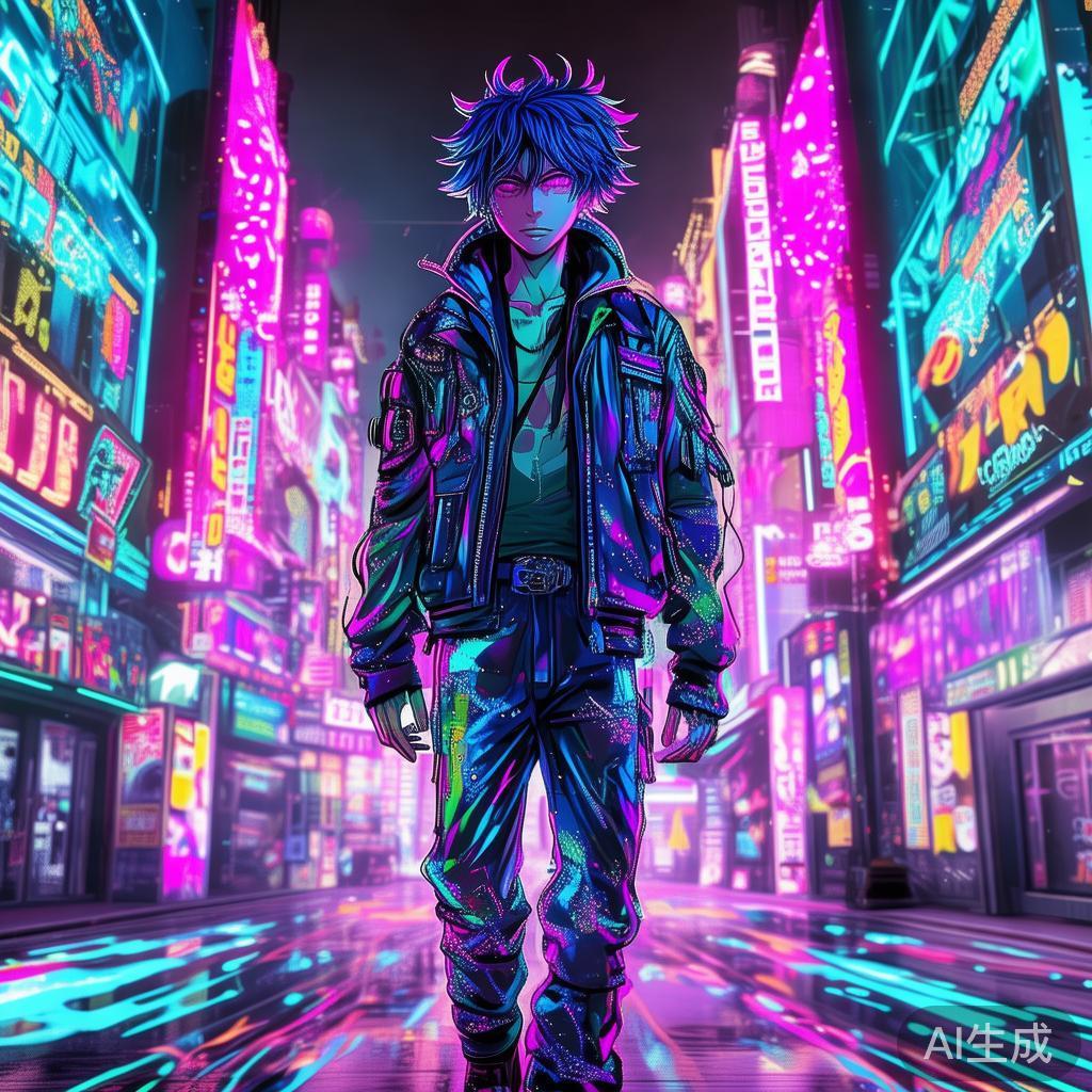 超帅赛博动漫男霓虹图片