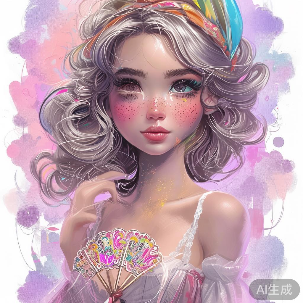 卡通素描风格美女模特图片
