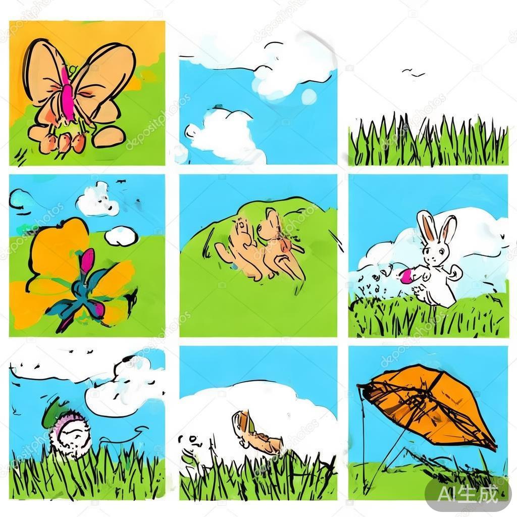 春天卡通素描风简笔画图片大全