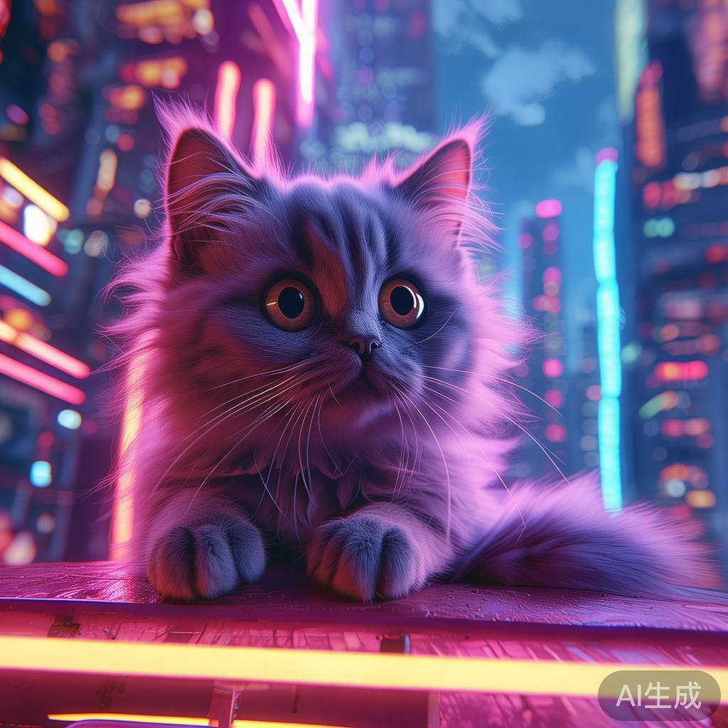 赛博霓虹萌猫图片