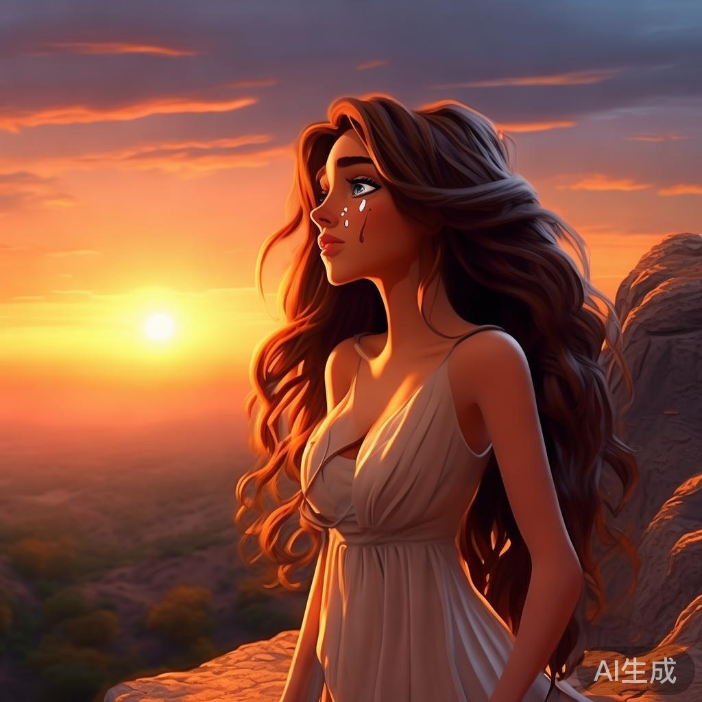 卡通美国美女图片：泪光落日风轻叹