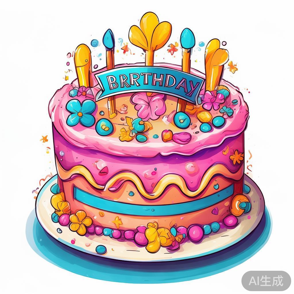 女士生日蛋糕真实图片 卡通素描风