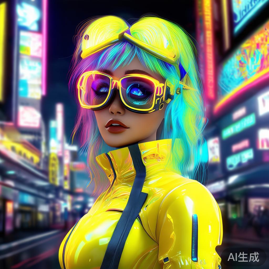 霓虹黄赛博萌妹图片