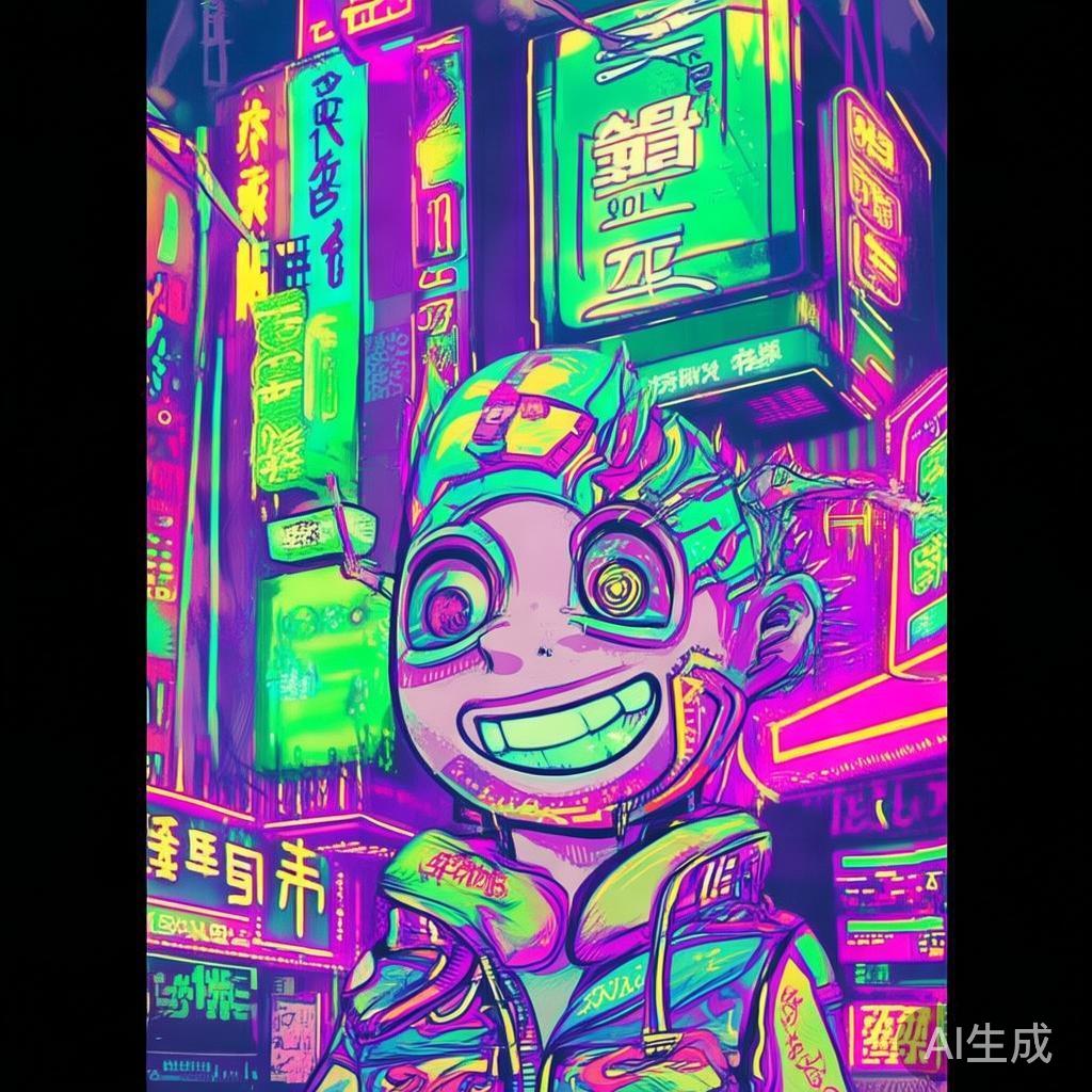 故障萌笑！赛博卡通图片霓虹暴走