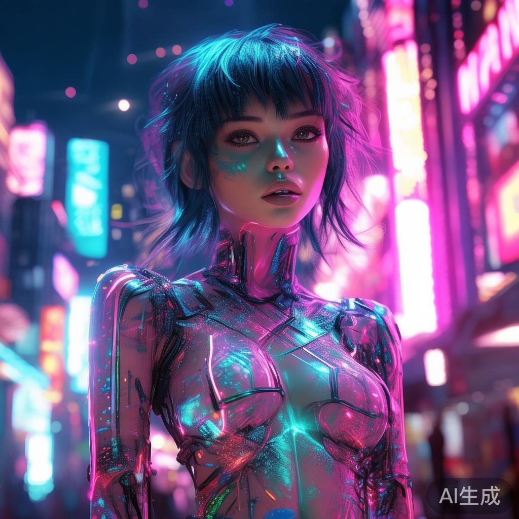 赛博百态图片：卡通霓虹歼美女
