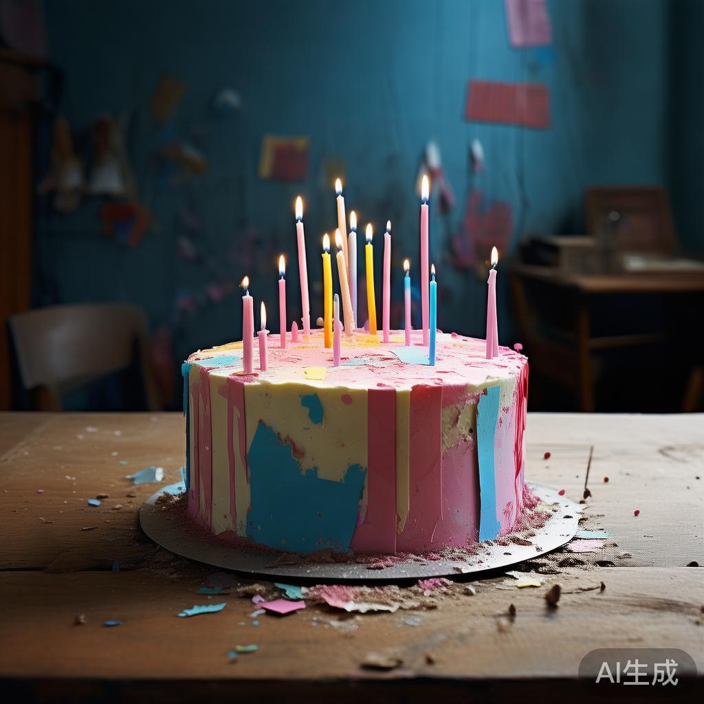 六一蛋糕图片：彩纸褪色的孤单