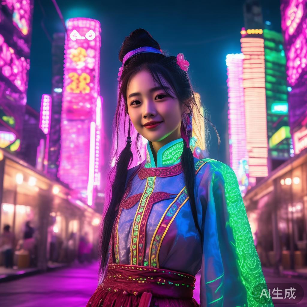 赛博霓虹萌系蒙古美女图片