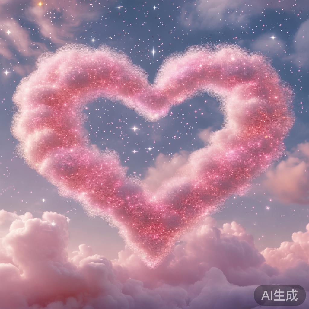 萌系爱心图片：糖霜云朵漫星河