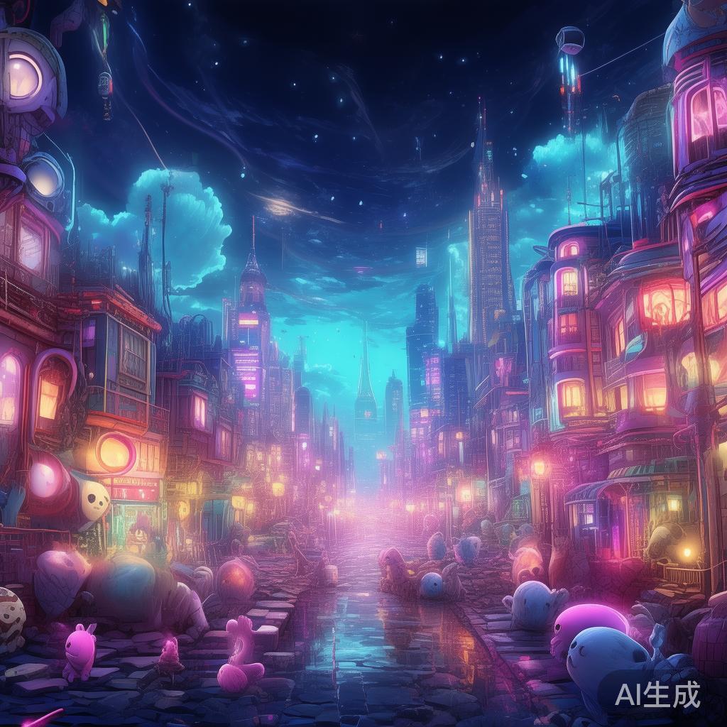 赛博霓糖图片：唯美萌系夜色说说