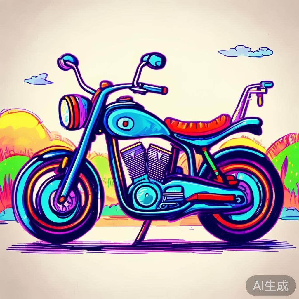 手绘卡通素描摩托车图片