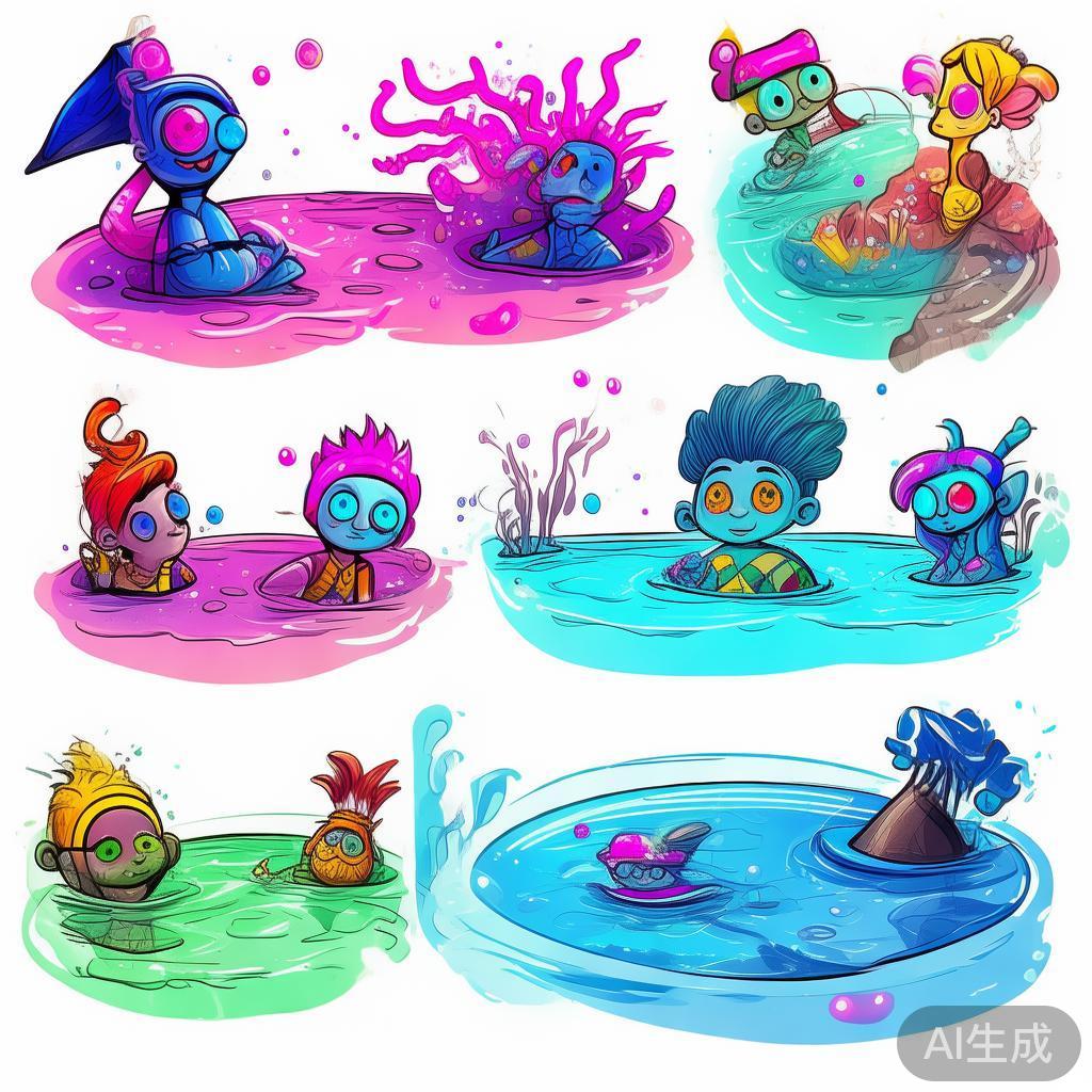 卡通素描游泳图片集