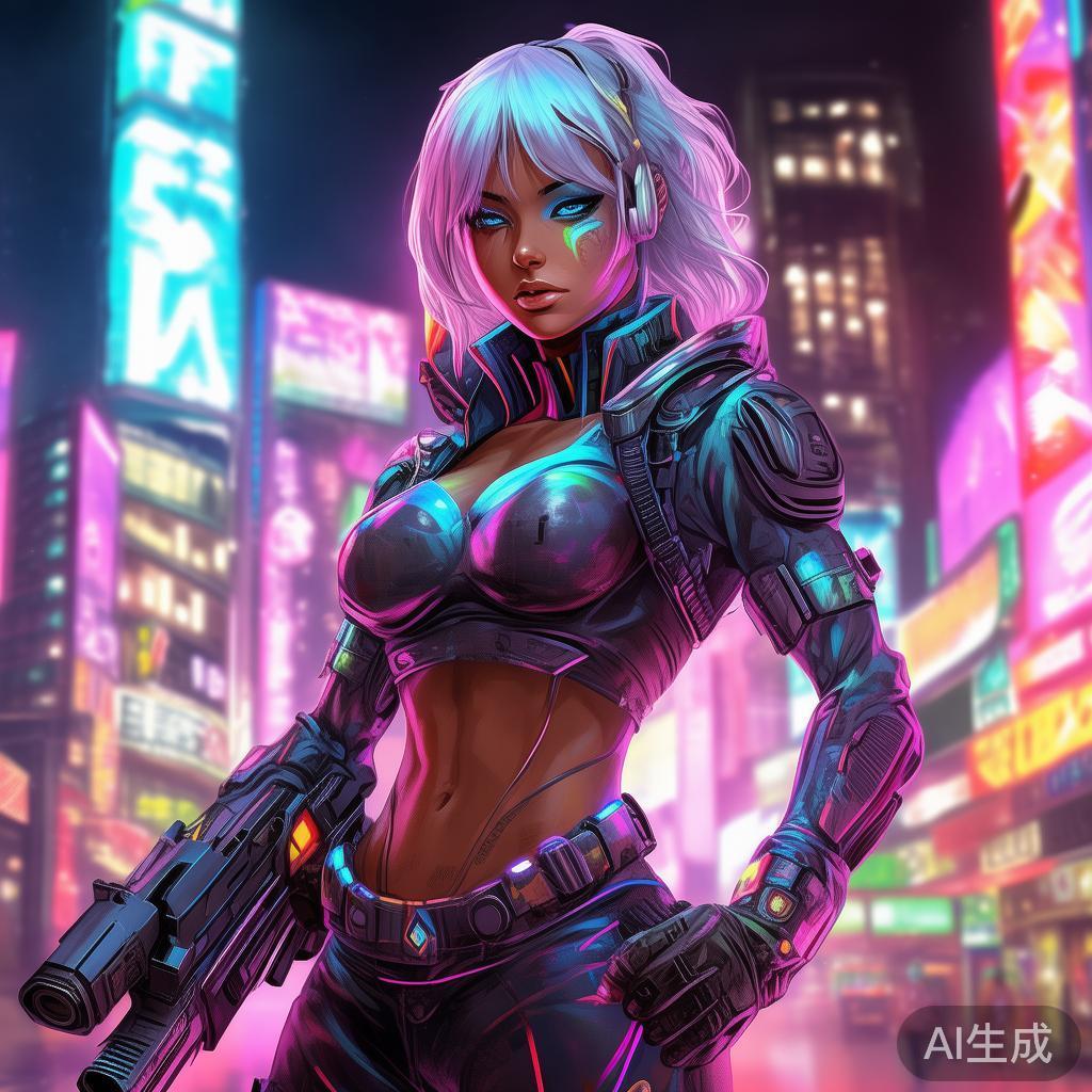 赛博卡通霓肌美少女图片