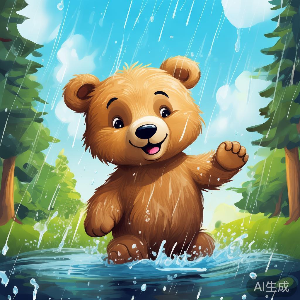 雨天小熊儿童PPT模板图片