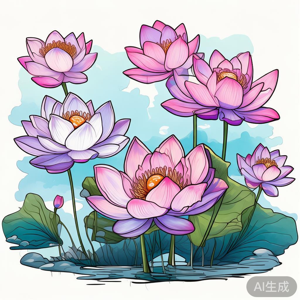 卡通唯美荷花简笔画图片大全
