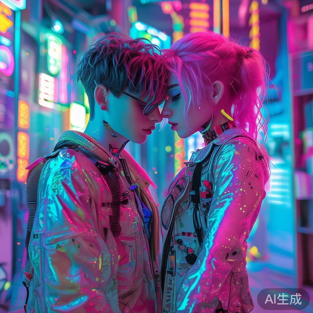 赛博卡通情侣炫彩图片