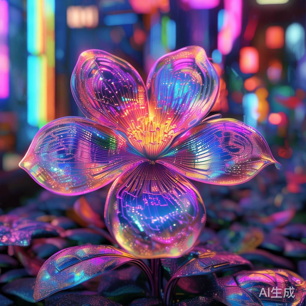 赛博霓虹花简笔画卡通图片